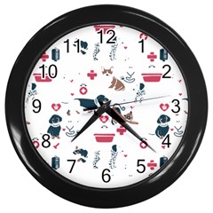 Veterinarian Gift T- Shirt Veterinary Medicine, Happy And Healthy Friends    Pattern    Coral Backgr Wall Clock (Black)
