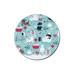 Veterinarian Medicine T- Shirt Veterinary Medicine, Happy And Healthy Friends    Aqua Background Red Rubber Coaster (round) by ZUXUMI