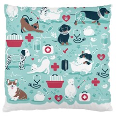 Veterinarian Medicine T- Shirt Veterinary Medicine, Happy And Healthy Friends    Aqua Background Red Standard Premium Plush Fleece Cushion Case (one Side) by ZUXUMI