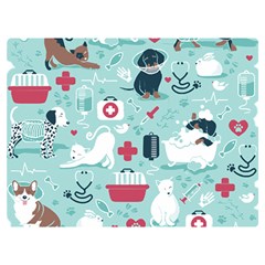 Veterinarian Medicine T- Shirt Veterinary Medicine, Happy And Healthy Friends    Aqua Background Red Two Sides Premium Plush Fleece Blanket (extra Small) by ZUXUMI