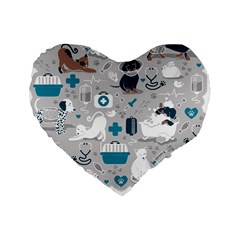 Veterinarian Medicine T- Shirt Veterinary Medicine, Happy And Healthy Friends    Grey Background Tur Standard 16  Premium Flano Heart Shape Cushions by ZUXUMI