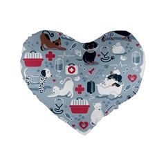 Veterinarian Medicine T- Shirt Veterinary Medicine, Happy And Healthy Friends    Pastel Blue Backgro Standard 16  Premium Flano Heart Shape Cushions by ZUXUMI