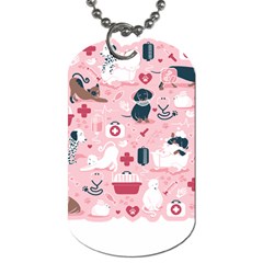 Veterinarian Medicine T- Shirt Veterinary Medicine, Happy And Healthy Friends    Pastel Pink Backgro Dog Tag (two Sides) by ZUXUMI