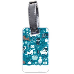 Veterinarian Medicine T- Shirt Veterinary Medicine, Happy And Healthy Friends    Turquoise Backgroun Luggage Tag (two Sides) by ZUXUMI