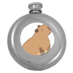 Capybara T- Shirt Cute Capybara Illustration With A Bird Friend T- Shirt Yoga Reflexion Pose T- Shirtyoga Reflexion Pose T- Shirt Round Hip Flask (5 Oz) by hizuto