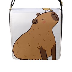 Capybara T- Shirt Cute Capybara Illustration With A Bird Friend T- Shirt Yoga Reflexion Pose T- Shirtyoga Reflexion Pose T- Shirt Flap Closure Messenger Bag (l) by hizuto