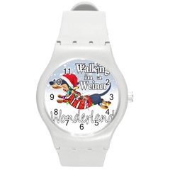 Weiner T- Shirt Walking In A Weiner Wonderland T- Shirt (1) Round Plastic Sport Watch (m) by ZUXUMI