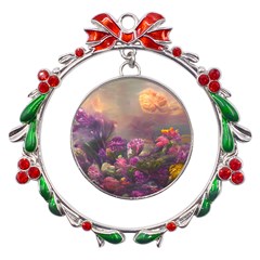 Floral Blossoms  Metal X mas Wreath Ribbon Ornament by Internationalstore