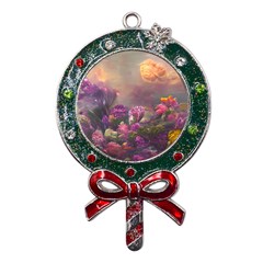Floral Blossoms  Metal X mas Lollipop With Crystal Ornament