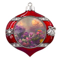 Floral Blossoms  Metal Snowflake And Bell Red Ornament by Internationalstore