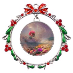 Floral Blossoms  Metal X mas Wreath Ribbon Ornament by Internationalstore