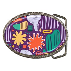 Colorful Shapes On A Purple Background Belt Buckles by LalyLauraFLM