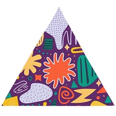 Colorful Shapes On A Purple Background Wooden Puzzle Triangle by LalyLauraFLM