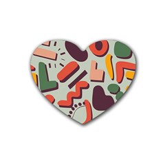 Shapes In Retro Colors On A Green Background Rubber Heart Coaster (4 Pack) by LalyLauraFLM