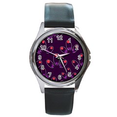 Petal Dot Seamless Pattern Round Metal Watch by Pakjumat