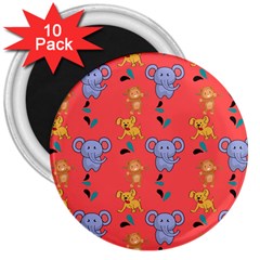 Elephant Monkey Dog Cartoon 3  Magnets (10 Pack)  by Pakjumat