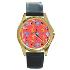 Elephant Monkey Dog Cartoon Round Gold Metal Watch by Pakjumat