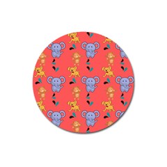 Elephant Monkey Dog Cartoon Magnet 3  (round) by Pakjumat