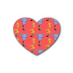 Elephant Monkey Dog Cartoon Rubber Heart Coaster (4 Pack) by Pakjumat