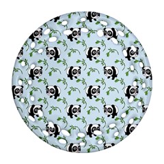 Animal Panda Bamboo Seamless Pattern Round Filigree Ornament (two Sides) by Pakjumat