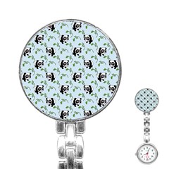 Animal Panda Bamboo Seamless Pattern Stainless Steel Nurses Watch