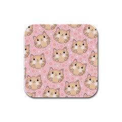 Cat Pattern Pink Cartoon Rubber Square Coaster (4 Pack) by Pakjumat