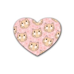 Cat Pattern Pink Cartoon Rubber Coaster (heart) by Pakjumat