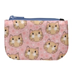 Cat Pattern Pink Cartoon Large Coin Purse by Pakjumat