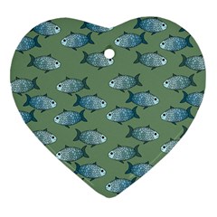 Fishes Pattern Background Heart Ornament (two Sides) by Pakjumat