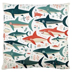 Fish Shark Animal Pattern Large Premium Plush Fleece Cushion Case (two Sides) by Pakjumat