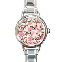 Floral Vintage Flowers Round Italian Charm Watch by Dutashop