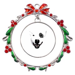 Bull Terrier T- Shirt White Look Calm Bull Terrier 23 T- Shirt Metal X mas Wreath Ribbon Ornament by EnriqueJohnson