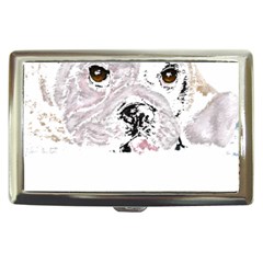 Bulldog T- Shirt Painting Of A Brown And White Bulldog Lying Down With His Tongue Out T- Shirt Cigarette Money Case by EnriqueJohnson