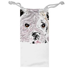 Bulldog T- Shirt Painting Of A Brown And White Bulldog Lying Down With His Tongue Out T- Shirt Jewelry Bag by EnriqueJohnson