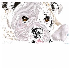 Bulldog T- Shirt Painting Of A Brown And White Bulldog Lying Down With His Tongue Out T- Shirt Wooden Puzzle Square by EnriqueJohnson