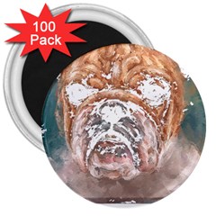 Bulldog T- Shirt Painting Of A Bulldog With Angry Face T- Shirt 3  Magnets (100 Pack) by EnriqueJohnson