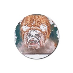 Bulldog T- Shirt Painting Of A Bulldog With Angry Face T- Shirt Rubber Coaster (round) by EnriqueJohnson