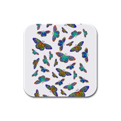 Butterflies T- Shirt Colorful Butterflies In Rainbow Colors T- Shirt Rubber Square Coaster (4 pack)