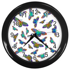 Butterflies T- Shirt Colorful Butterflies In Rainbow Colors T- Shirt Wall Clock (Black)