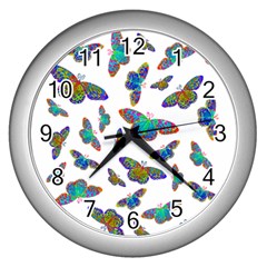Butterflies T- Shirt Colorful Butterflies In Rainbow Colors T- Shirt Wall Clock (Silver)