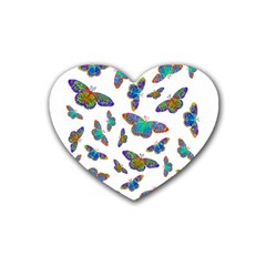 Butterflies T- Shirt Colorful Butterflies In Rainbow Colors T- Shirt Rubber Coaster (Heart)
