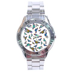 Butterflies T- Shirt Colorful Butterflies In Rainbow Colors T- Shirt Stainless Steel Analogue Watch