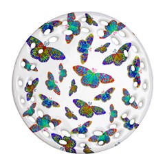 Butterflies T- Shirt Colorful Butterflies In Rainbow Colors T- Shirt Ornament (Round Filigree)