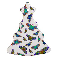 Butterflies T- Shirt Colorful Butterflies In Rainbow Colors T- Shirt Ornament (Christmas Tree) 