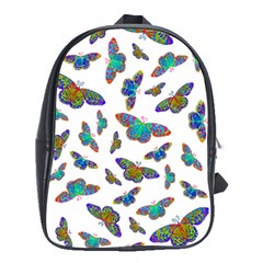 Butterflies T- Shirt Colorful Butterflies In Rainbow Colors T- Shirt School Bag (XL)