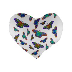 Butterflies T- Shirt Colorful Butterflies In Rainbow Colors T- Shirt Standard 16  Premium Heart Shape Cushions