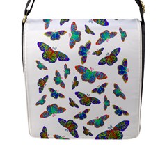 Butterflies T- Shirt Colorful Butterflies In Rainbow Colors T- Shirt Flap Closure Messenger Bag (L)