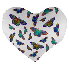 Butterflies T- Shirt Colorful Butterflies In Rainbow Colors T- Shirt Large 19  Premium Flano Heart Shape Cushions