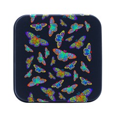 Butterflies T- Shirt Colorful Butterflies In Rainbow Colors T- Shirt Square Metal Box (Black)