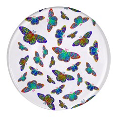 Butterflies T- Shirt Colorful Butterflies In Rainbow Colors T- Shirt Round Glass Fridge Magnet (4 pack)